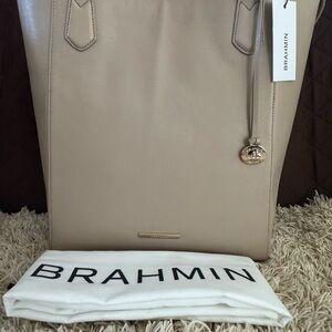 Brahmin Taupe Leather Tote